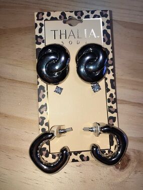 Thalia Sodi Gunmetal Knot and Hoop Earring Set New